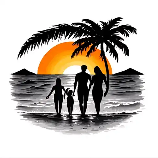 Sunset Family In Beach