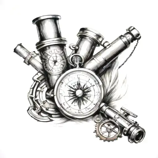 Compass And Binoculars And Sextant
