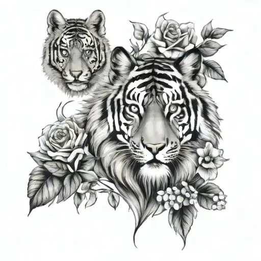 Wolf Tiger Flowers Realistic