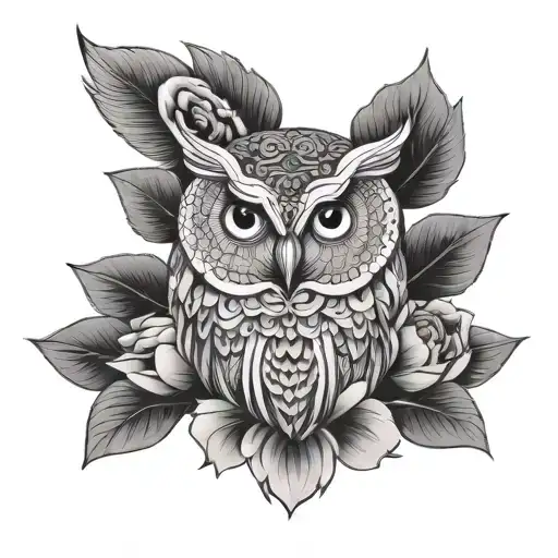 Owl Mandala Peony Flowers