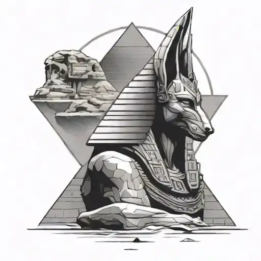 Anubis With The Great Pyramids In The Background