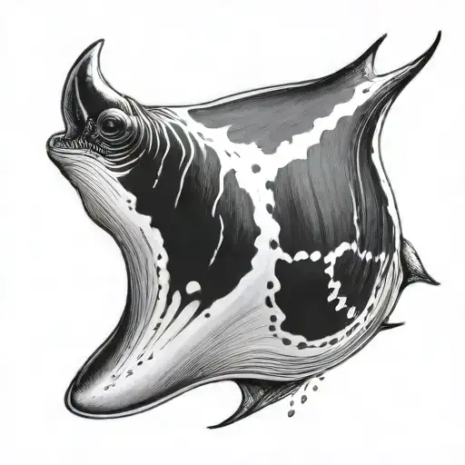 A Realistic Portrait Of A Manta Ray Swimming Gracefully Along The Spine