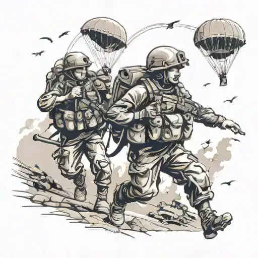 World War Paratroopers Landing On A Warzone