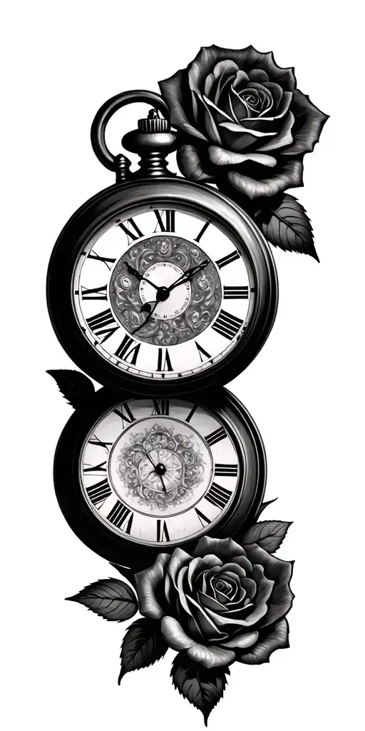 Roses Pocket Watch Roman Numerals