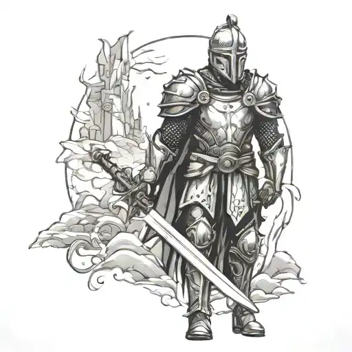 Paladin Standing With His Sword In Front Of Him