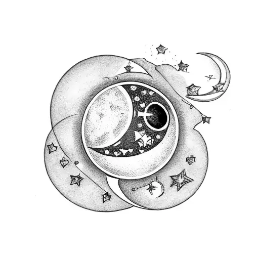 Dainty Moon With Jewels And Stars