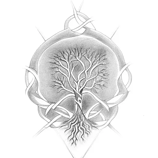 Design A Tattoo Showcasing The Tree Of Life Intertwined With Wolf Imagery