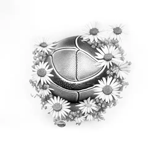A Snake Wrapped Around A Basketball With Camomile Flowers In The Mouth