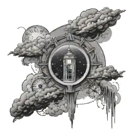 Tardis Clock Face Space Clouds Surrounding