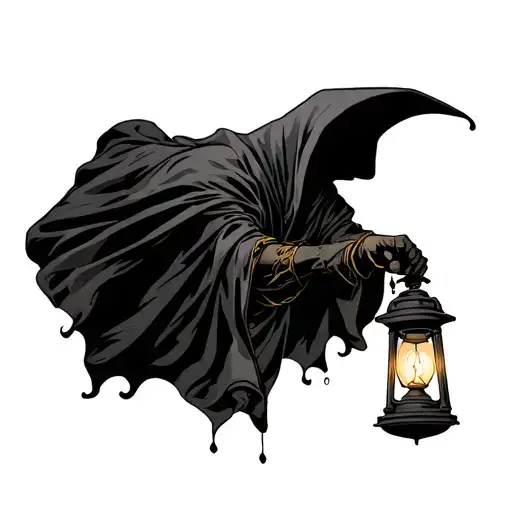 Cloaked Figure Carrying A Lantern Shining Light
