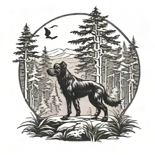 Dark Forest Landscape Black Dog Hunting