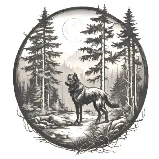 Dark Forest Landscape Black Dog Hunting