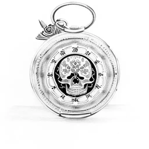 A Pocket Watch With Intricate Floral Patterns And A Skull Embedded In The Center