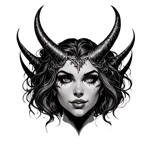 Demon Face With Good And Bad Demons Girls On Each Side Sexy Bodys