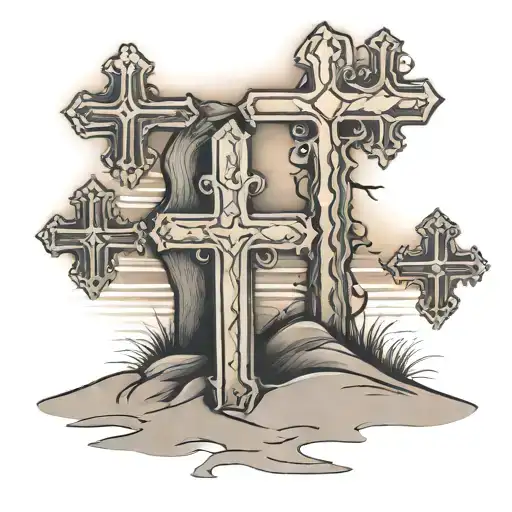 3 Crosses On A Beach In The Sunset