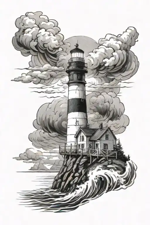 Lighthouse In A Storm Realism Tattoo Include The Light Of The Lighthouse