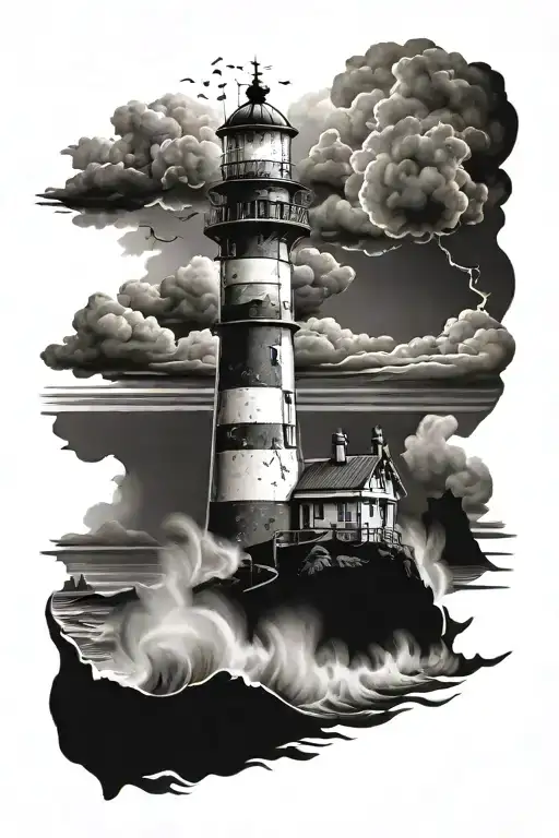 Lighthouse In A Storm Realism
