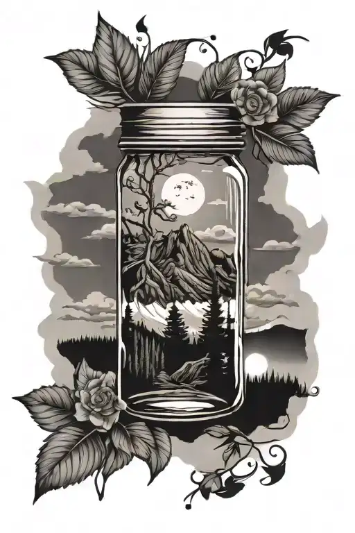Moonshine Mason Jar Surrounded By Appalachian Mountain Scenery