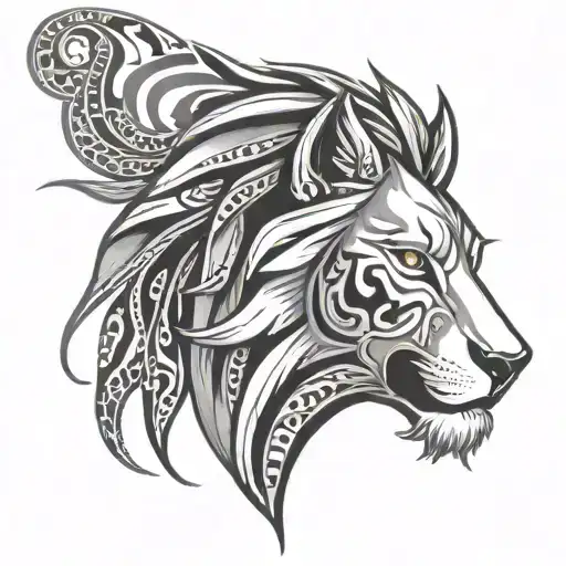 Tribal Lion And Wolf Head