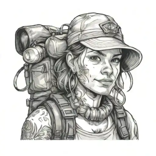 A Portrait Of Janelle Kerry Myers With A Backpacking Theme Incorporated