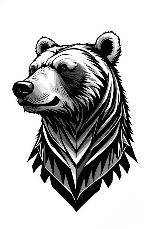 Geometric Line Grizzly Bear Head