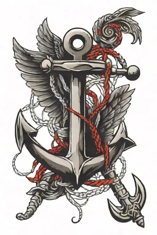 Anchor With Wings And A Red Thread Weaving