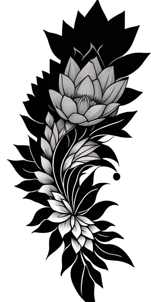 Geometric Lotus Floral Mandala Design Incorporating Shading And High Contrast But Delicate Linework