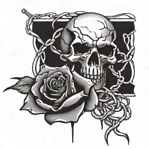 Barb Wire Wrist With A Rose Above It And Then A Punisher Skull Above That