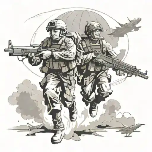 World War 2 Paratroopers Landing On A Warzone