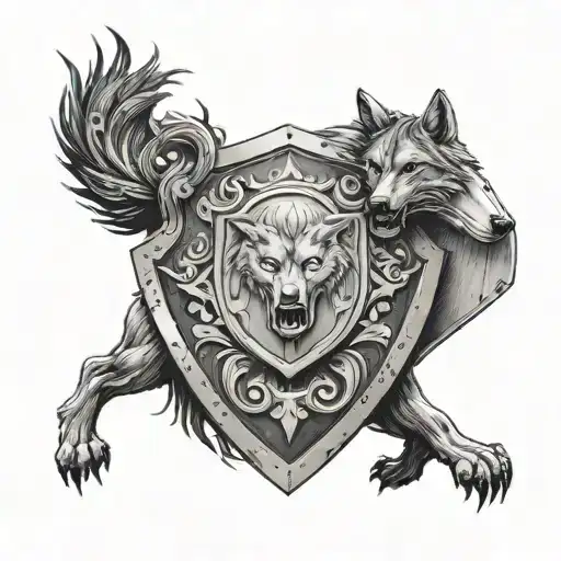 Large Shield Ending In A Point Downwards Like A Wolf