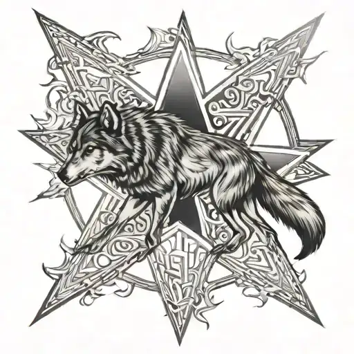 Shadow Of A Wolf With A 5-Pointed Star