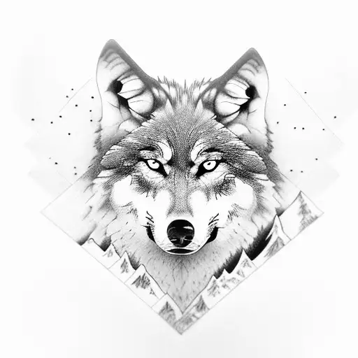 Wolf With Mountain Range