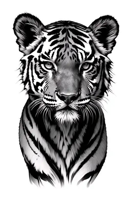 Tiger Cub Face By Mother