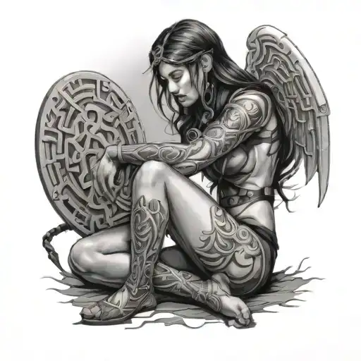 Warrior Woman On Her Knee