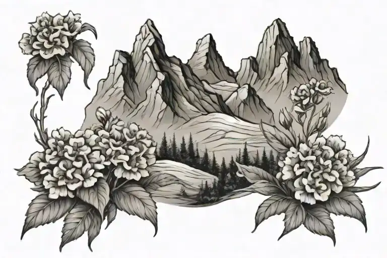 Mountain Range With Sweet William Flowers