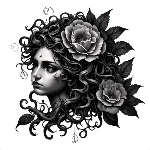 Medusa Transitioning Smoothly Into Flowers