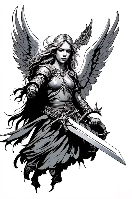 Angelic Warrior Wielding A Sword