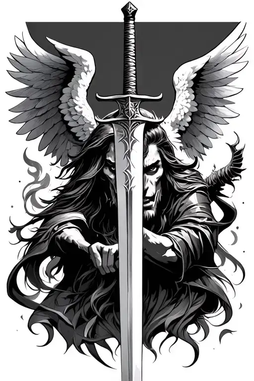 Angelic Warrior Wielding A Sword Piercing A Demon
