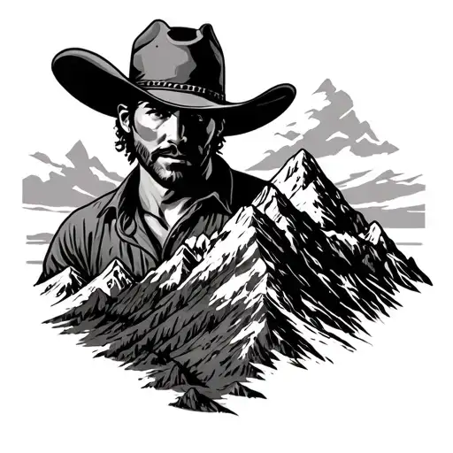 Cowboy And Mountain Peak