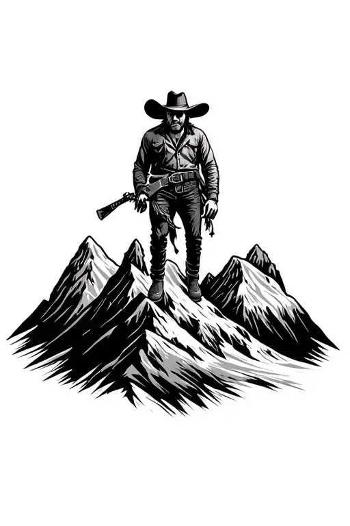 Cowboy And Mountain Peak