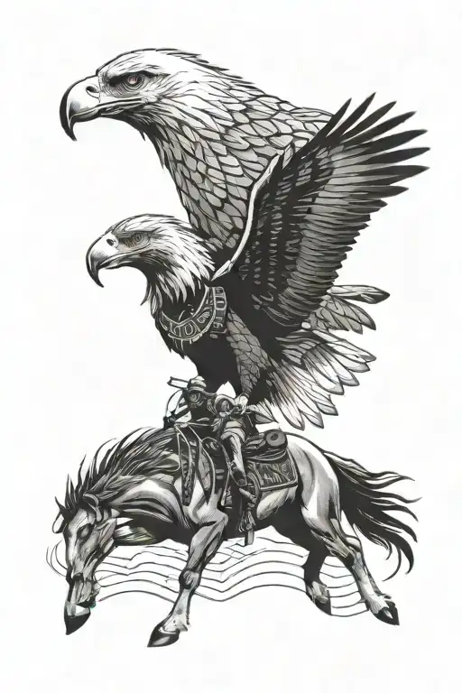 Eagle And Native American On Horseback Leading