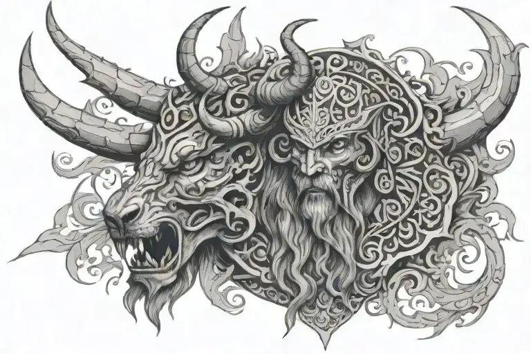 Surtr With Dotwork Old Nordic Style