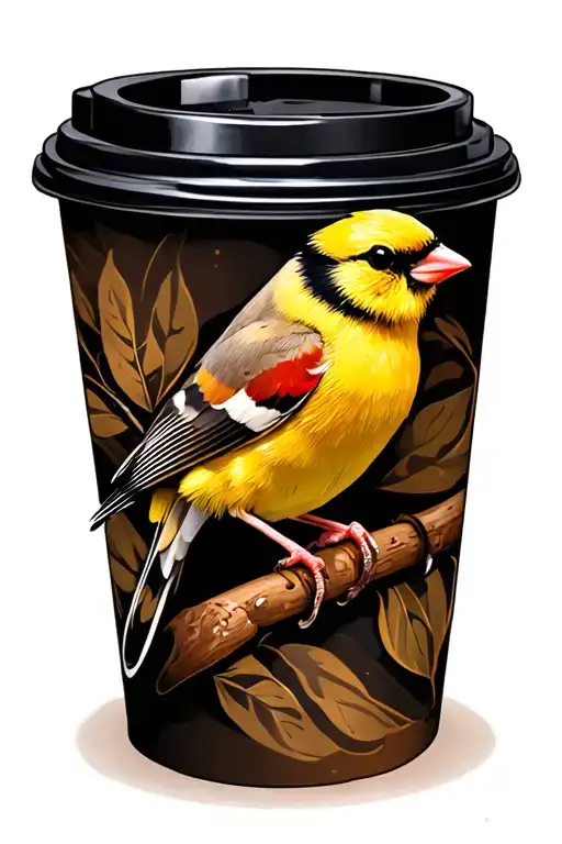 Gold Finch On An Espresso Coffee Cup