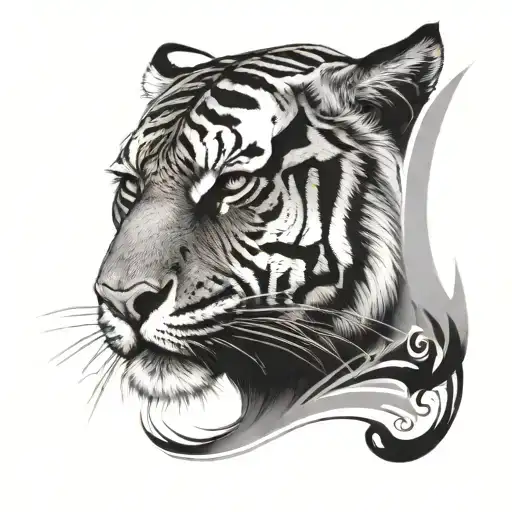 Make A Tatto To Fill A Pic Of Half Face Of Tiger With Some Amazing Designs