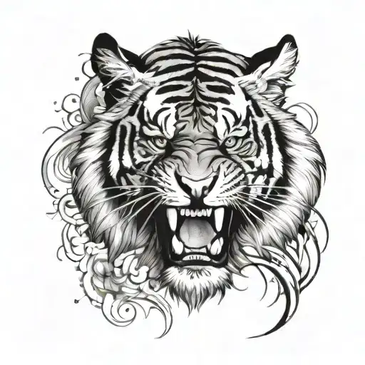 Make A Tattoof Half Tiger Face And Another Half Some Other Designs