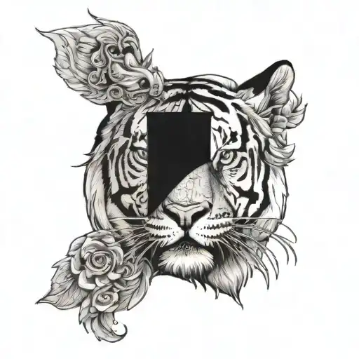 Make A Tattoof Half Tiger Face And Another Half Zeus