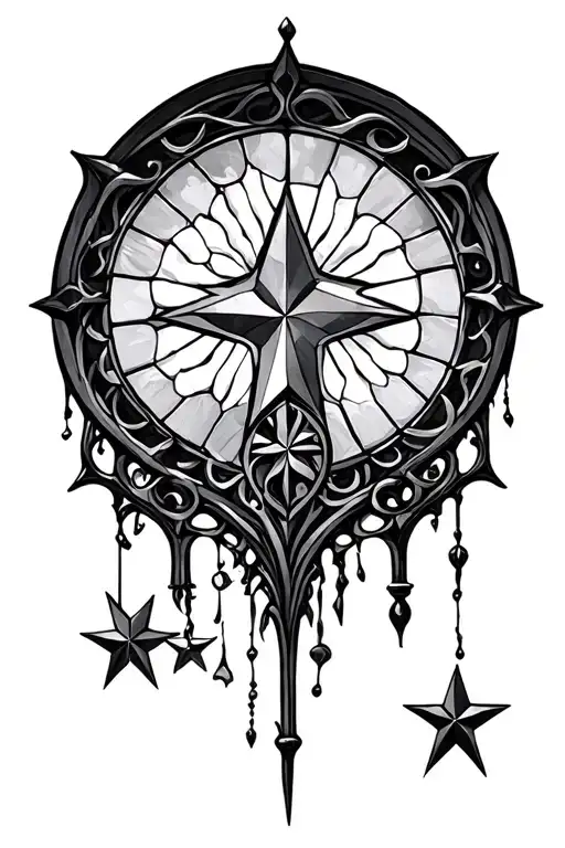 Stars And Gothic Style Design With Stained Glass Window