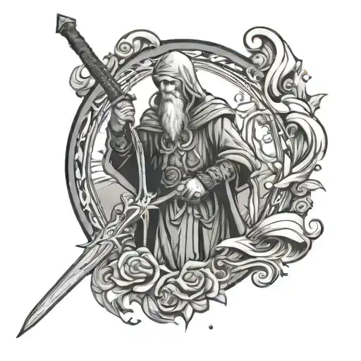 Tarot Card Hermit With Sword