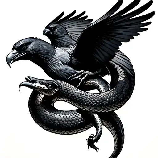 Snake And Raven Flying