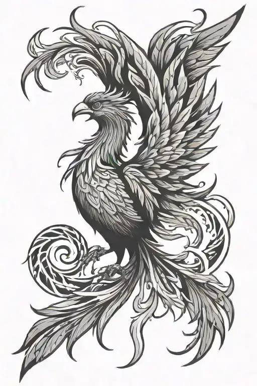 Circle With Minimalistic Phoenix Rising